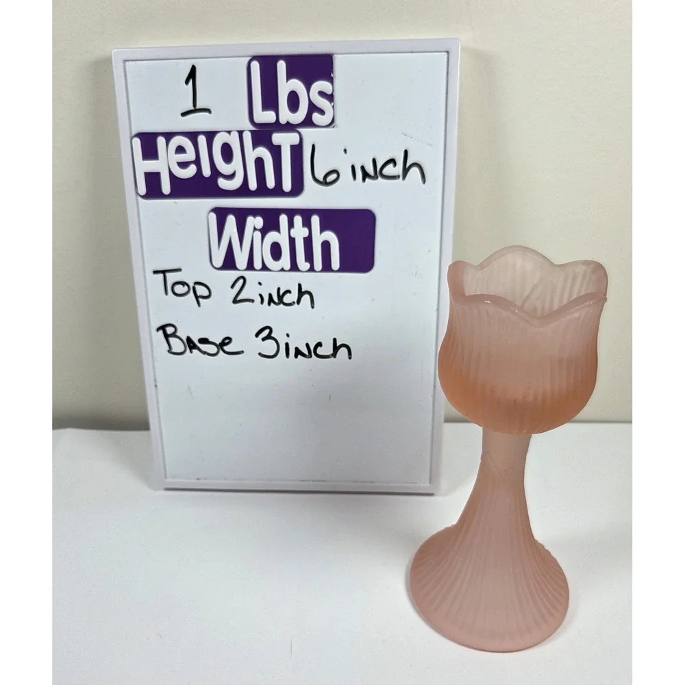 Light Pink Rose Frosted Glass Ribbed Stem Candle Holder‎ Rack Votive 6